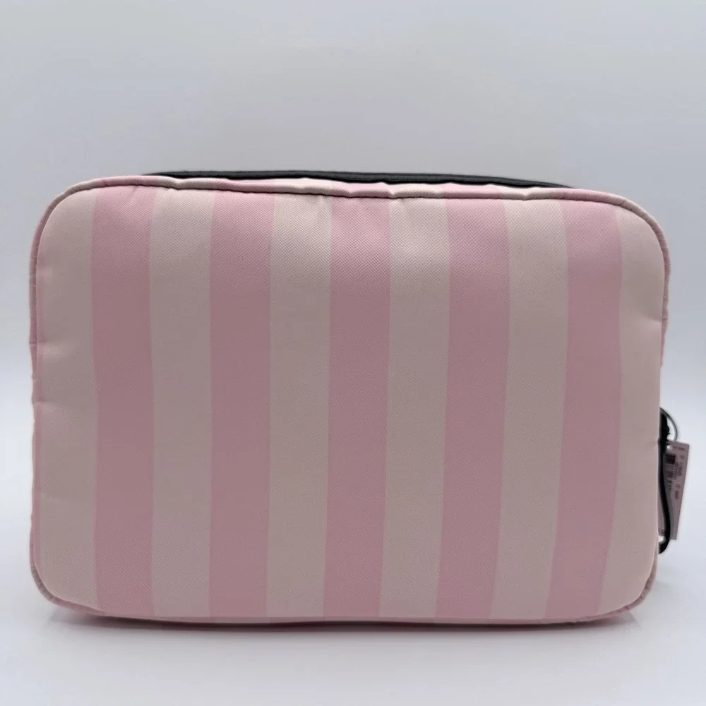 Victoria's Secret Pink Stripe Cosmetic Makeup Travel Organizer Dual Zip Bag NWT
